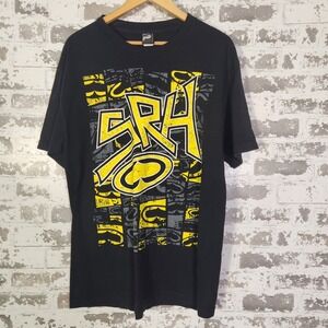 Vintage SRH Skull Logo Graphic T Shirt Men‎ Large Black Yellow Skater Streetwear